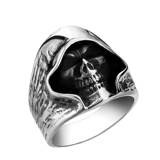 Vintage-Inspired Men's Titanium Steel Reaper Skull Ring - Wholesale Alternative Jewelry