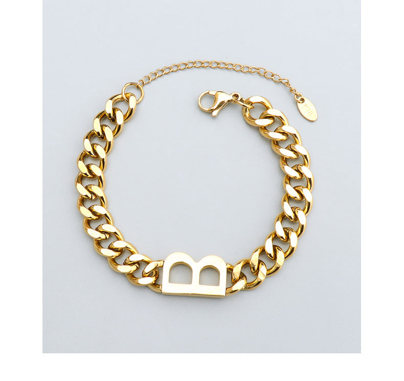 Bold B Letter Bracelet Set in 18K Gold Plated Titanium Steel