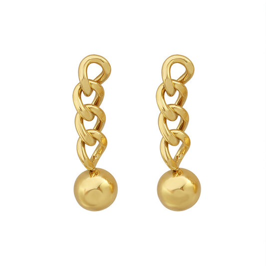 Retro Chain Steel Bead Earrings with 18K Gold Plating and Geometric Design