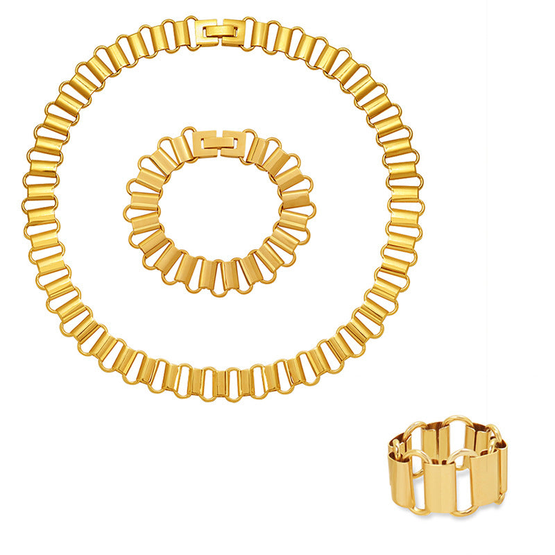 European and American Instagram Chic Hollow Geometric Jewelry Set in 18K Gold Titanium Steel