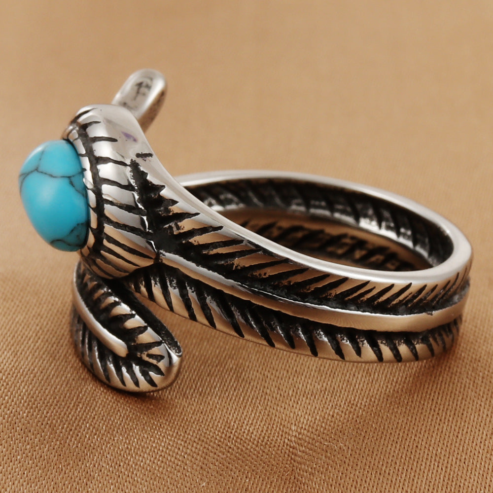 Titanium Steel Feather Ring for Men - Retro Trendy Animal Jewelry Accessories