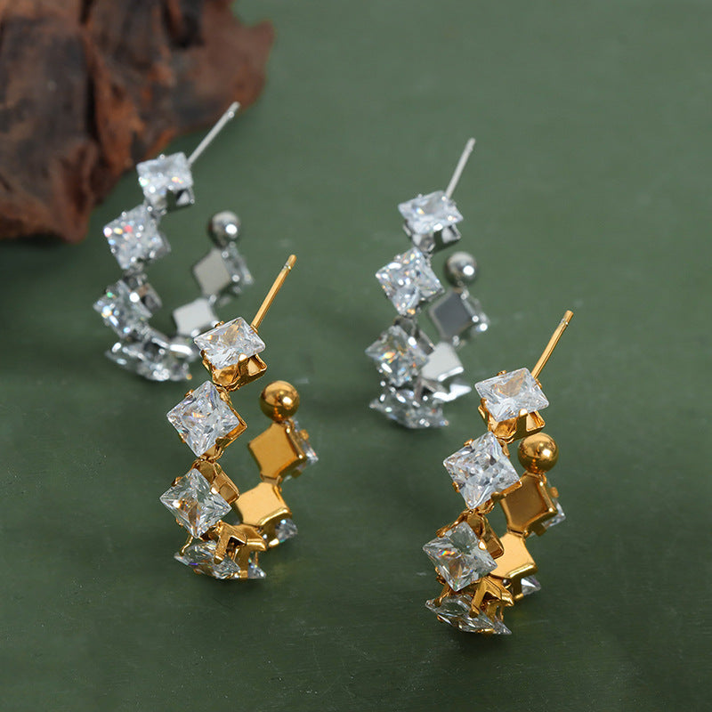 Luxury 18K Gold Plated C-Shaped Zircon Earrings