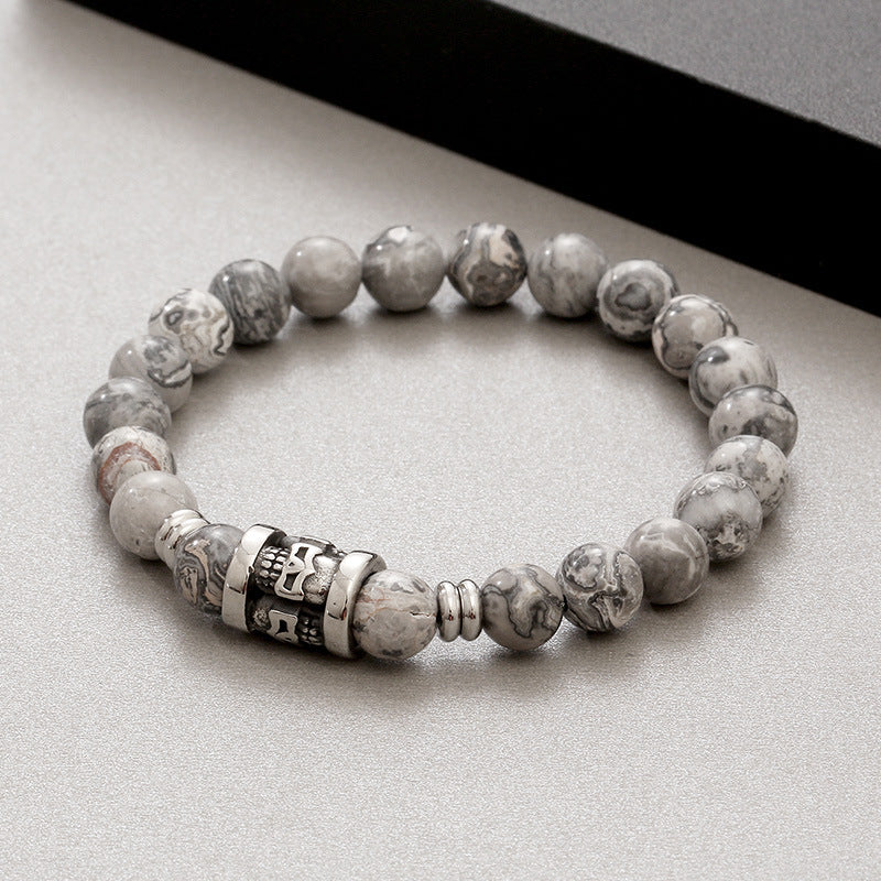 Men's Retro Tiger's Eye Agate Bead Bracelet with Titanium Steel Skull Accents