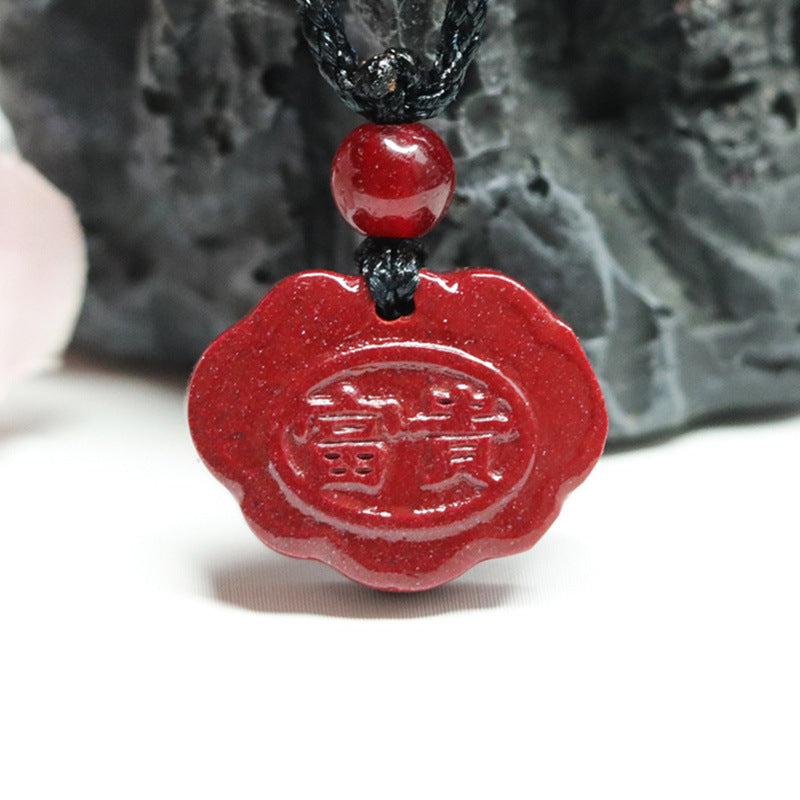 Ruyi Purple Gold Sand Pendant with Ping'an Cinnabar Stone