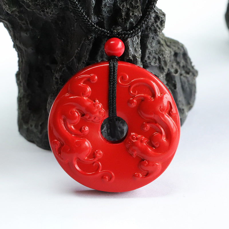 Cinnabar Safety Buckle Pendant Red Sand Carving Pixiu Pendant