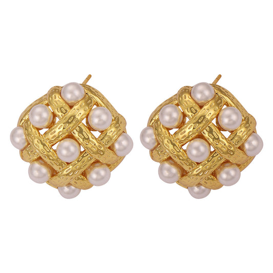 Luxurious Retro Copper Hollow Bead Stud Earrings - Wholesale Jewelry