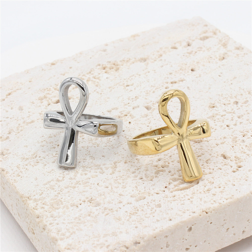 Egyptian Ankh Cross Titanium Steel Ring for Men