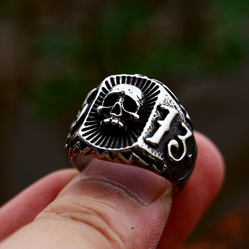 Punk Hip-Hop Skull Design Titanium Steel Ring for Men - Number 13 Wholesale Fashion Jewelry