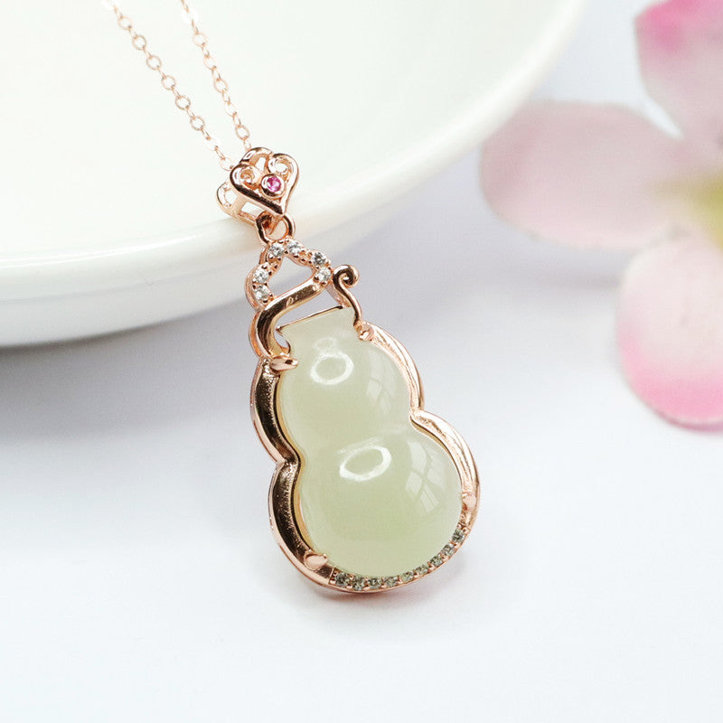 Gourd Jade Necklace with Sterling Silver and Hetian Jade