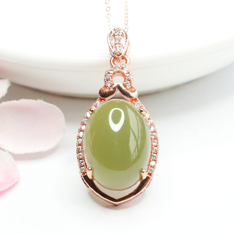 Jade Zircon Necklace with Pigeon Egg Green Lake Natural Hetian Jade