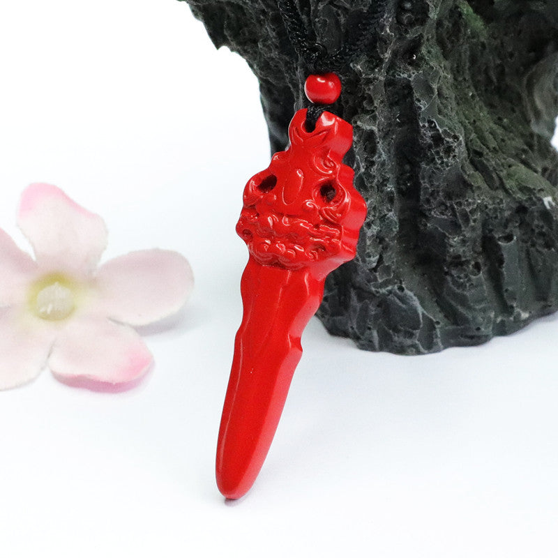 Vajra Peach Sword Pendant crafted with Red Sand Cinnabar