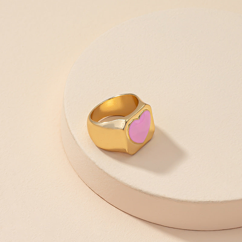 Heartfelt Pink Love Droplet Oil Ring - Dainty Internet Red Gold Ring