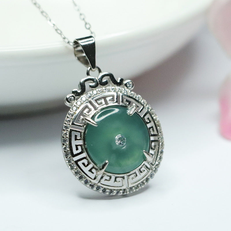 Ice Blue Green Jade Sterling Silver Pendant - Fortune's Favor Collection