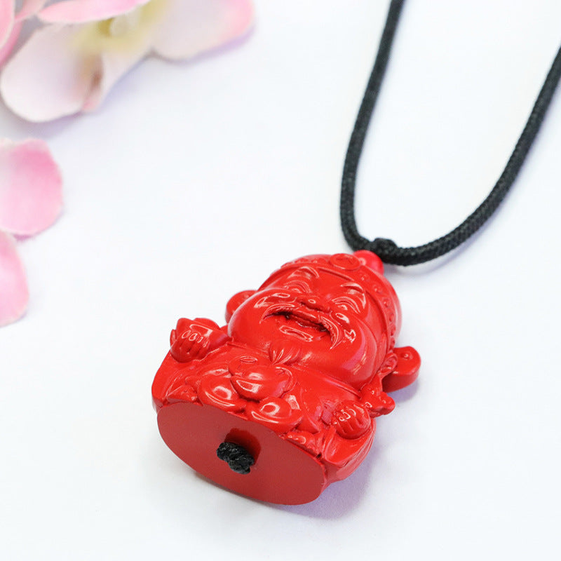 Red Sand God of Wealth Sterling Silver Pendant with Cinnabar Stone