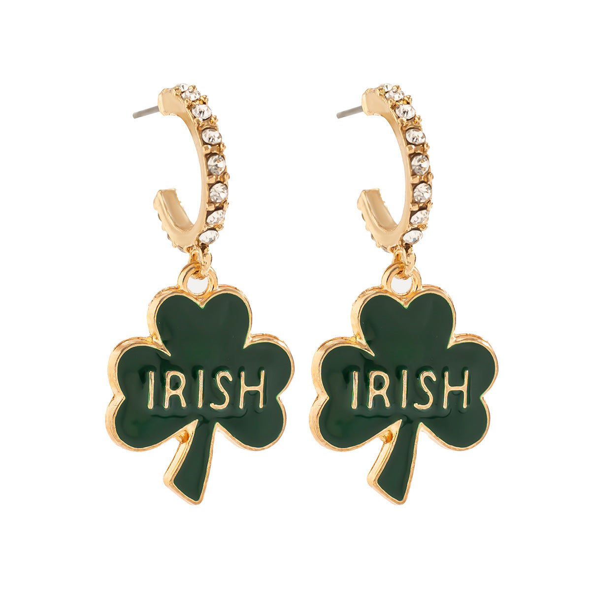 Green Beer Festival Clover Earrings with Micro Inlaid Water Diamonds