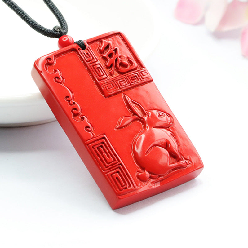 Cinnabar Rabbit Zodiac Sterling Silver Pendant