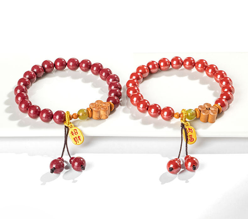 Lucky Animal Year Cinnabar Beaded Bracelet in Chinese Minority Design