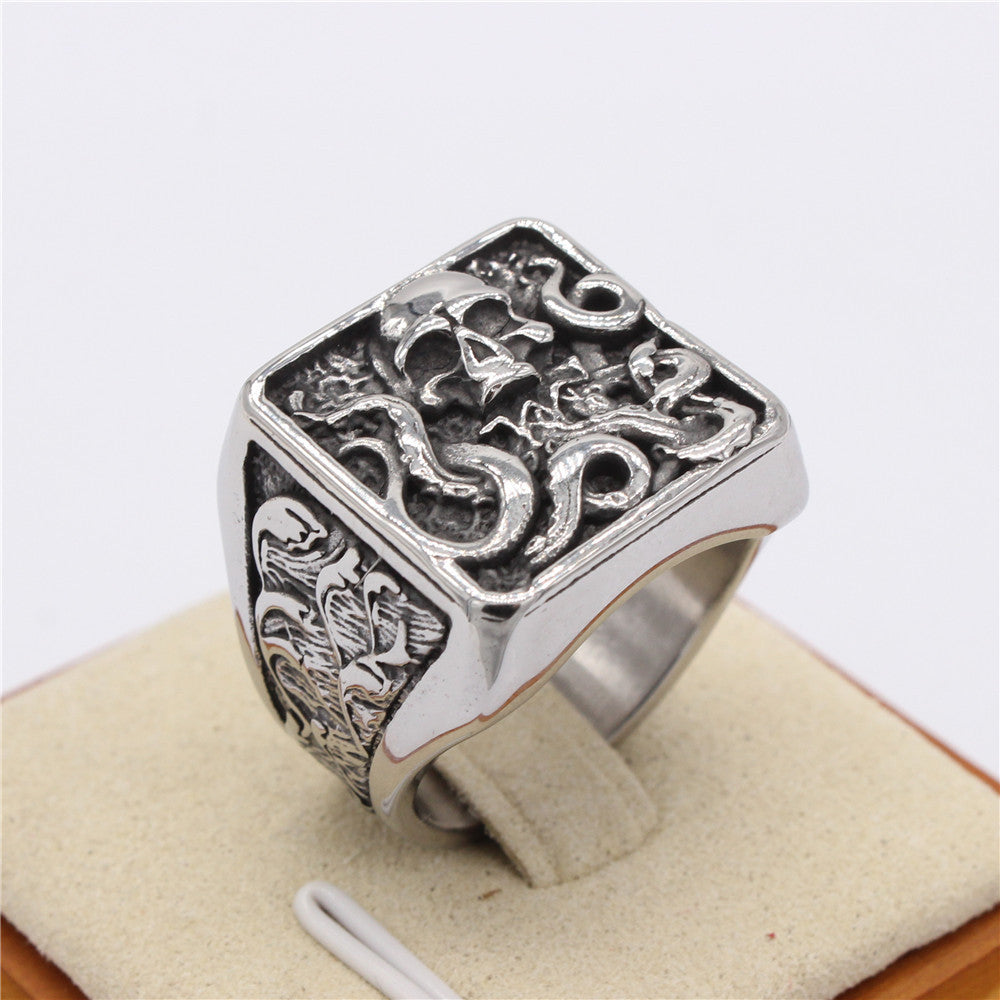 Halloween Octopus Skull Square Titanium Steel Ring for Men