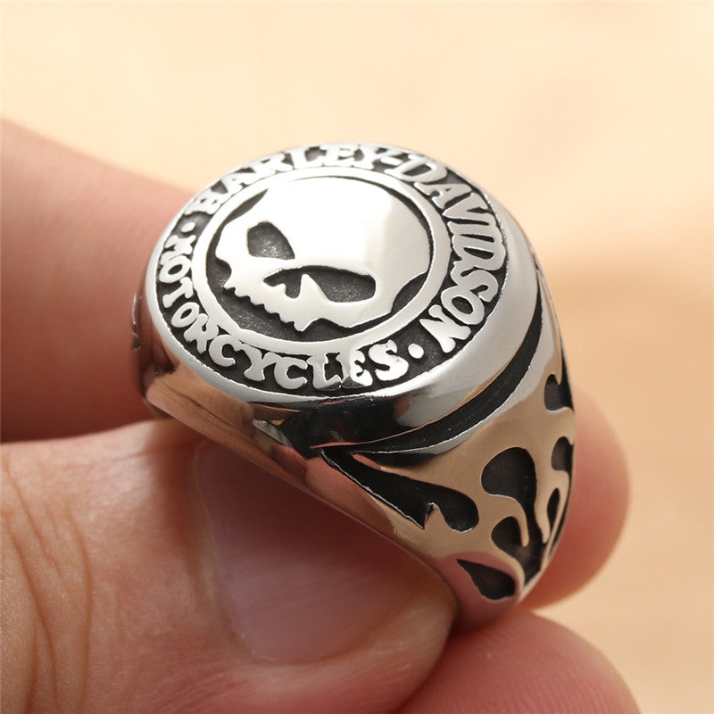 Titanium Steel Retro Skull Ring for Men - Trendy Stainless Steel Letter Ring in Sizes 7-13