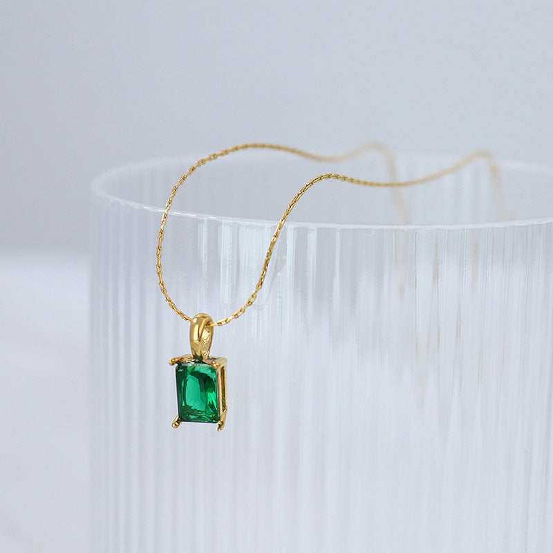 Regal Emerald Zircon Pendant with Gold Plated Titanium Steel Chain - Female Jewelry