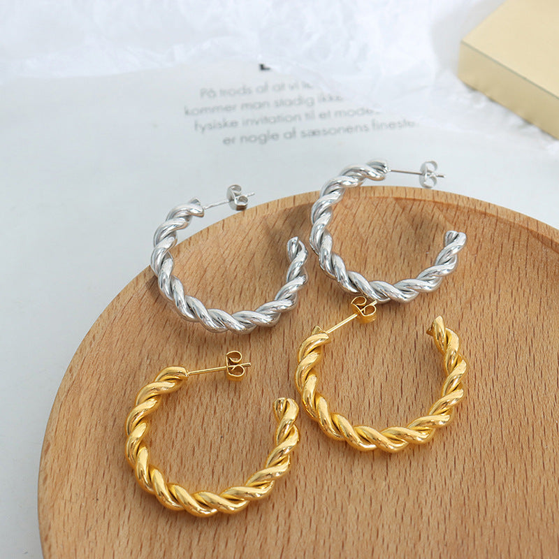 Exaggerated 18K Gold Plated Titanium Steel Fried Dough Twists Earrings - Ins Style Fashion Jewelry