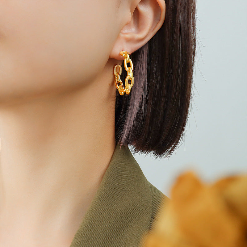 Niche Hip Hop Titanium Steel Earrings with 18k Gold Plating