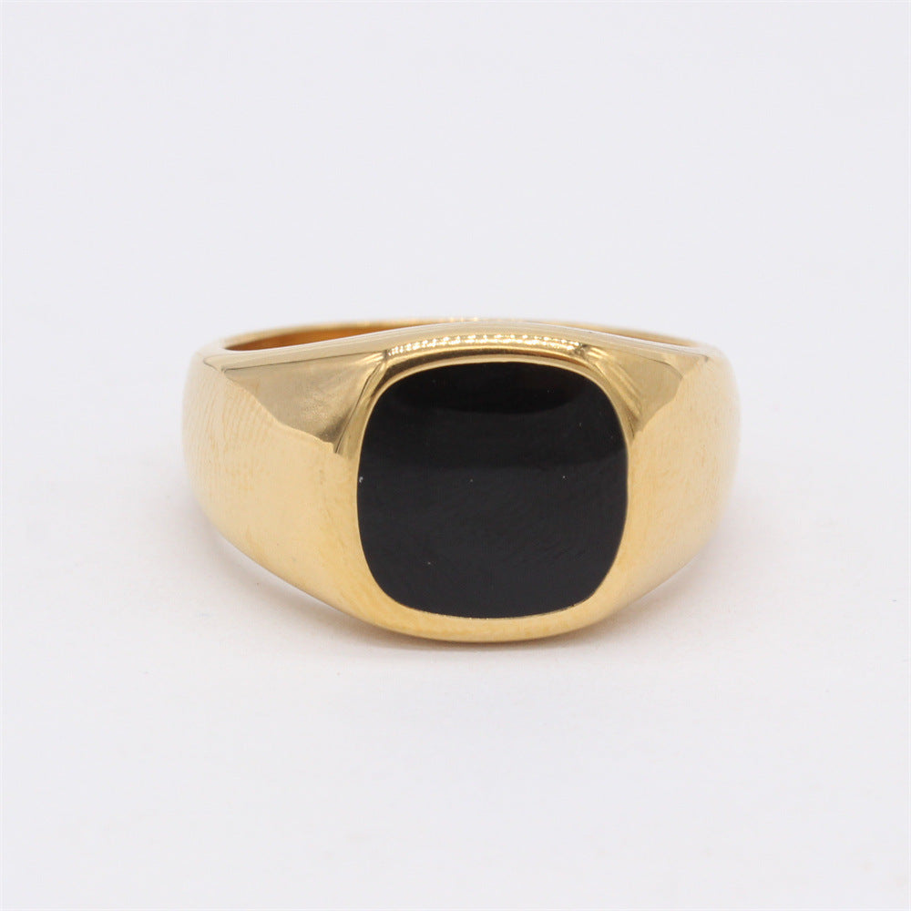 Stylish Black Titanium Ring for Men and Women with Cold Wind Square Design