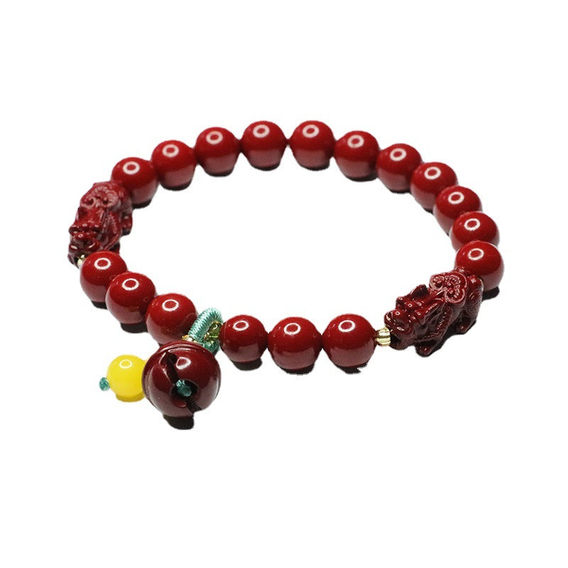 Fortune's Favor Cinnabar Stone Bracelet with Sterling Silver Pixiu Charm