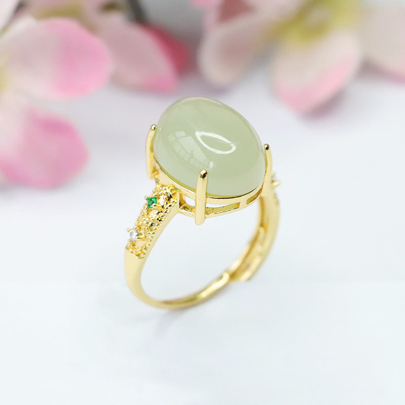 Planderful Collection Pigeon Eggs Hetian Jade Ring: Sterling Silver and Jade Jewelry