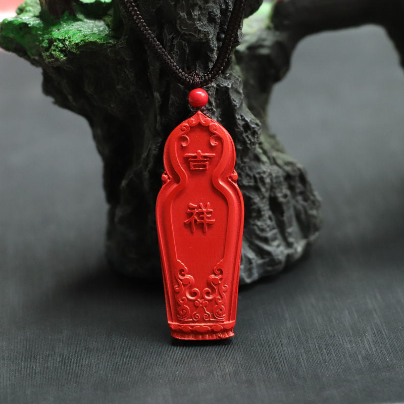 Red Cinnabar Guanyin Sterling Silver Pendant