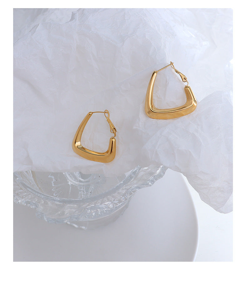 Geometric Triangle Spring Earrings in 18k Gold Plated Titanium Steel