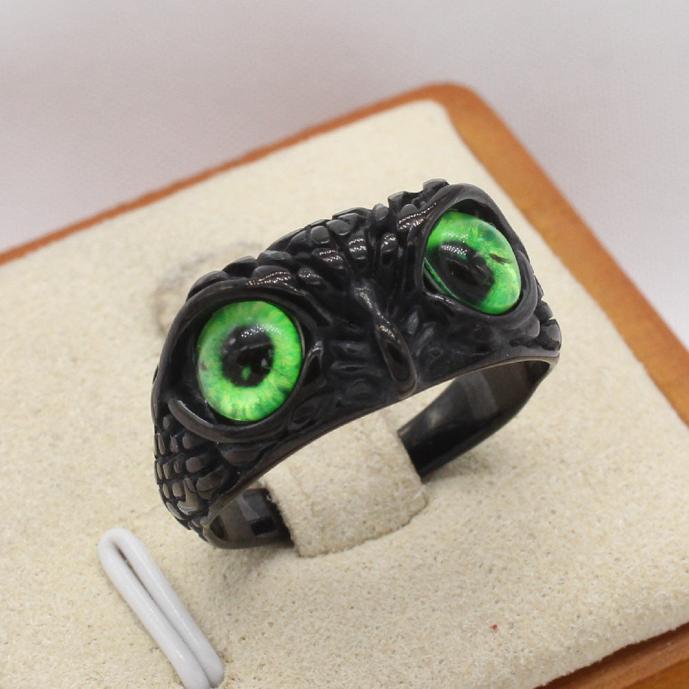 Black Owl Face Titanium Steel Ring for Men