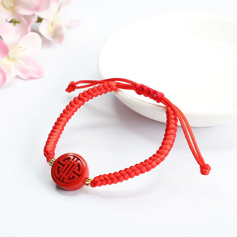 Red Sand Cinnabar Bracelet with Double Happiness Design