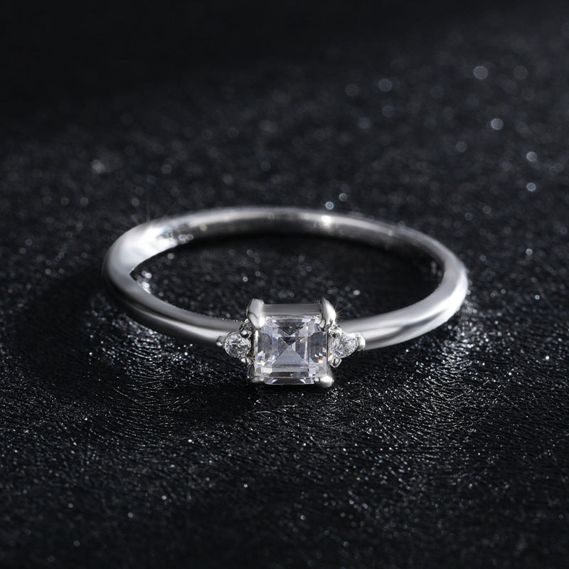 Fresh and Sweet Sterling Silver Zircon Square Ring for Women