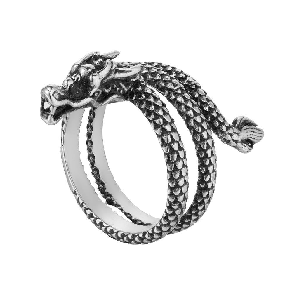 Personalized Retro Chinese Dragon Titanium Steel Ring for Men - European and American Style Wholesale Jewelry