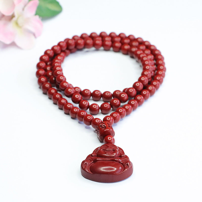 Purple Gold Sand Buddha Lord Necklace with Cinnabar Stone Accents