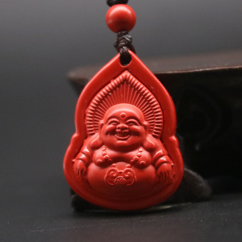 Cinnabar Stone Guanyin Buddha Pendant in Sterling Silver