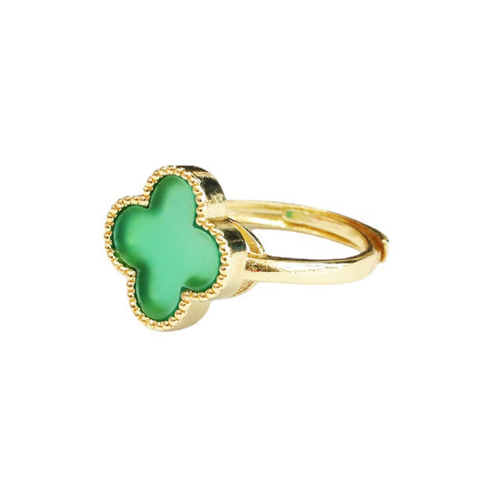 Green Chalcedony Four-leaf Clover Sterling Silver Ring