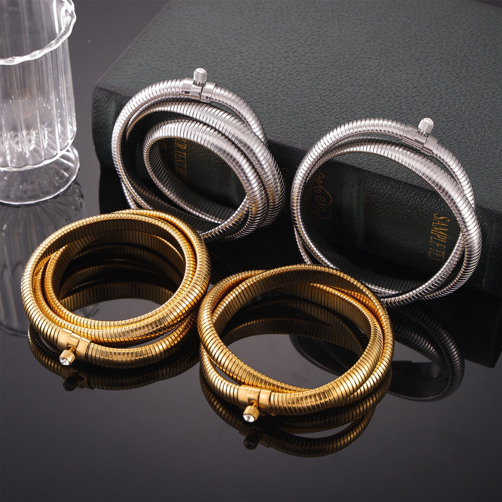 Gold-Plated Titanium Steel Jewelry Set with Zircon Inlay and Goose Throat Design