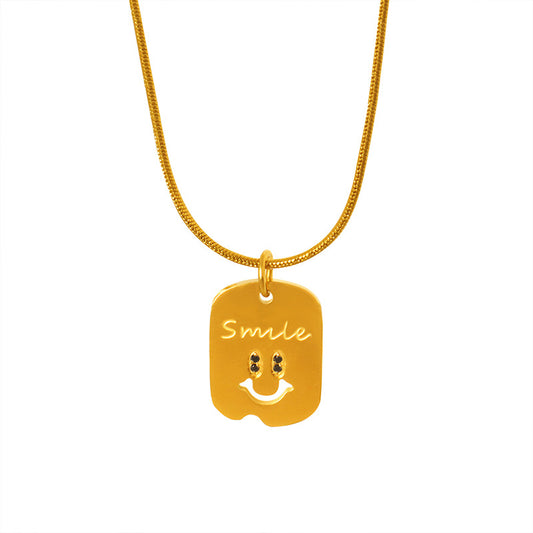 Enchanting Zircon Eye and Smiling Face Necklace - Luxe Titanium Gold Jewelry with Unique Design