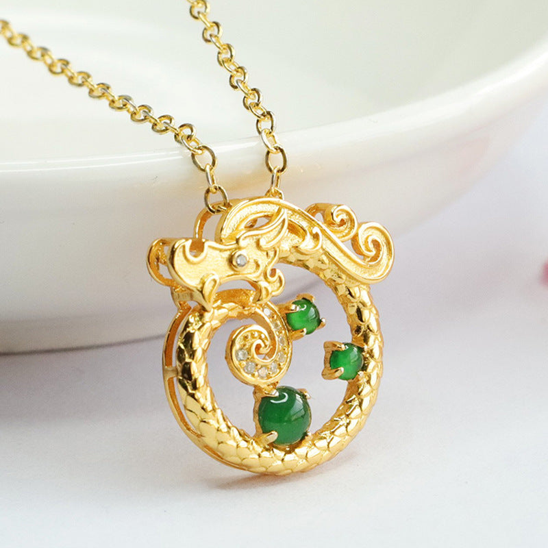 Dragon Necklace with Ice Emperor Green Jade Beads