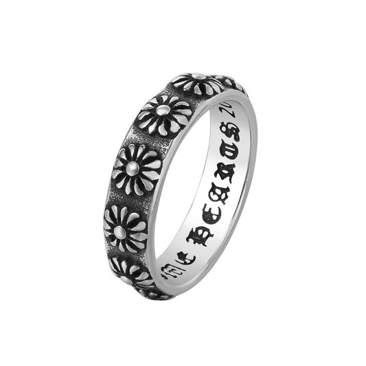 Carved Flower Patterns Character Symbol Titanium Steel Ring for Men