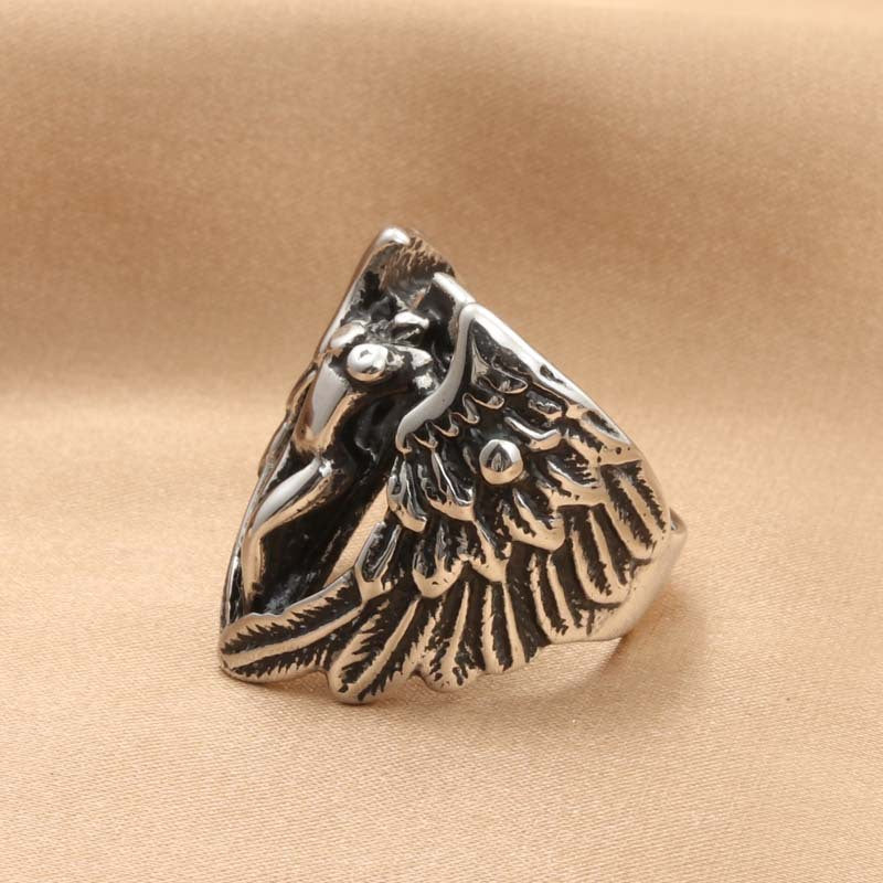 Titanium Steel Angel Wing Ring - Retro Men's Accessory for Timeless Style