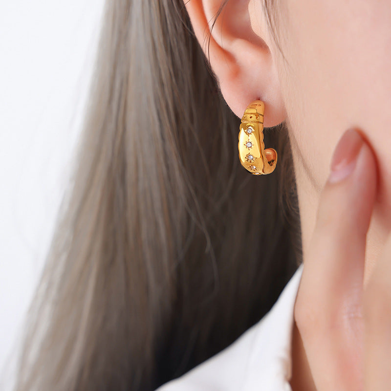 Geometric Zircon Gold-Plated Earrings with Simple Chic Style