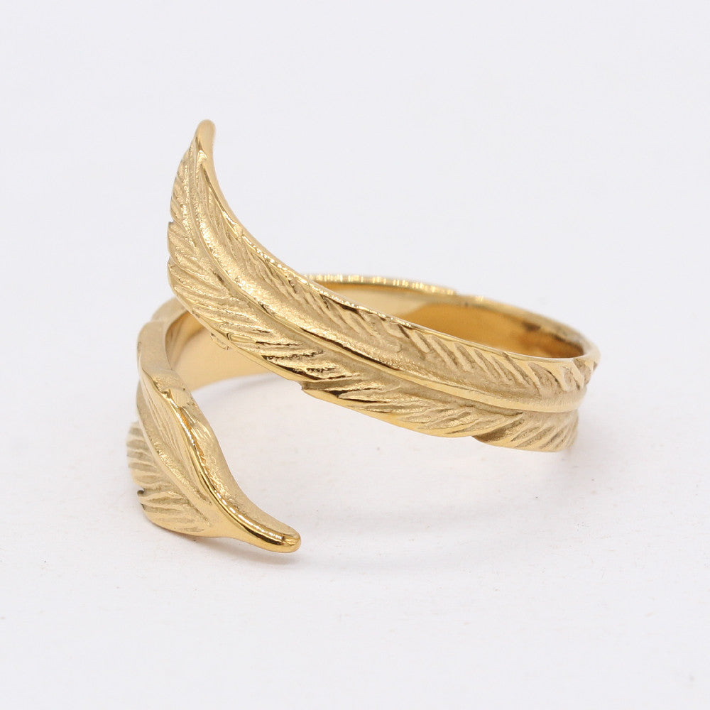 Wholesale Feather Titanium Steel Ring - European and American Fashion