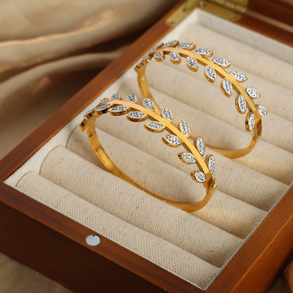 Leafy Zircon Gold-Plated Bracelet for Stylish Women