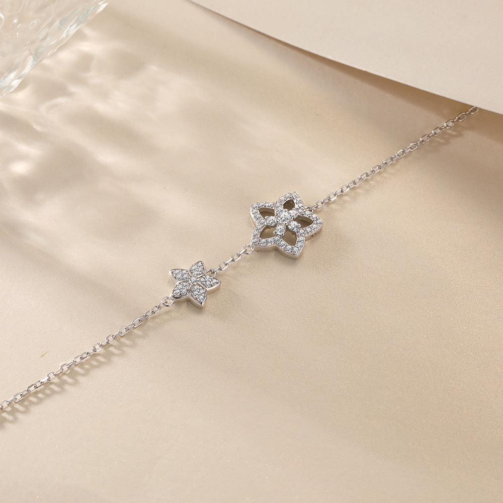 Hollow Full Zircon Star Sterling Silver Bracelet