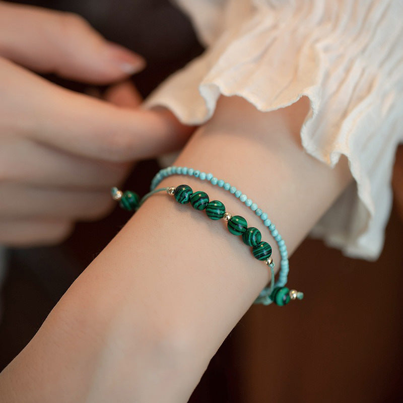 Fortune's Favor: Sterling Silver Bracelet with Turquoise and Malachite Beads