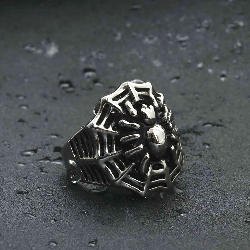 Titanium Steel Spider Web Ring - Retro Punk Jewelry for Men