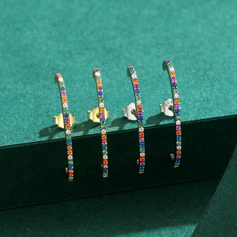 Vibrant Zircon Inlay Sterling Silver Long Earrings